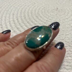 Gorgeous GREEN FOSSIL CORAL Handmade Sterling 925 Ring SIze 8.25 #51D